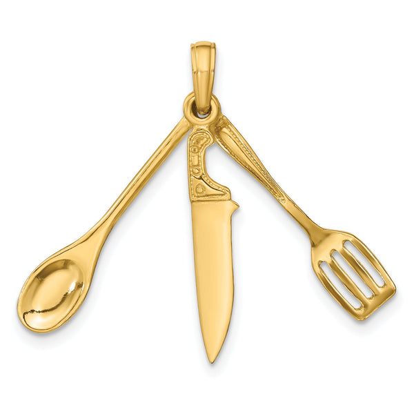 10K 3-D Moveable Spatula, Spoon, and Knife Charm