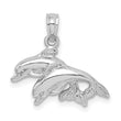 10K White Gold Polished Double Dolphins Jumping Charm