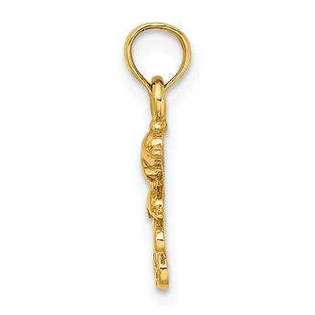 10K Textured Mini Double Dolphins and Waves Charm