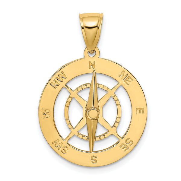 10K Nautical Compass W/Moveable Needle Charm