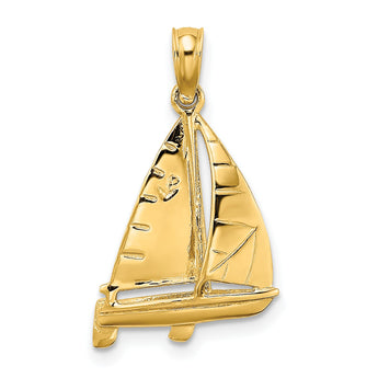 10K 3-D Polished Sailboat Charm