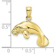 10k 3-D Polished Swimming Manatee Charm