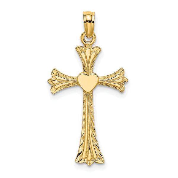 10K Polished and Engraved Cross W/ Heart Charm