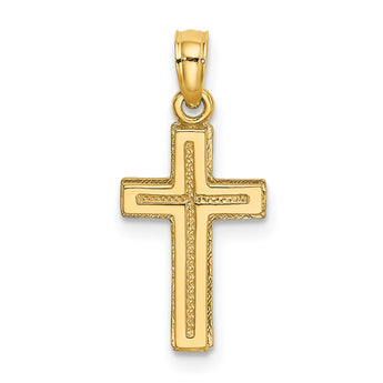 10K 2-D Polished Textured Cross Charm