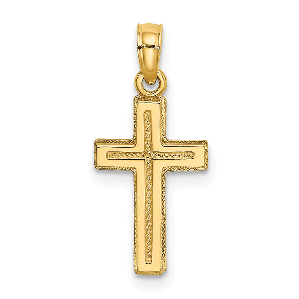 10K 2-D Polished Textured Cross Charm