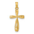 10K 3-D Engraved Polished Twisted Cross Charm