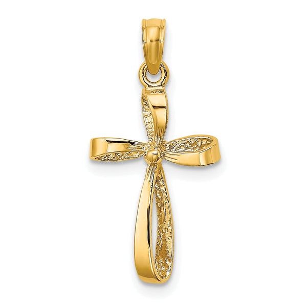 10K 3-D Engraved Polished Twisted Cross Charm