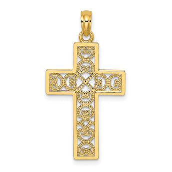 10K Textured Lace Center Cross Charm