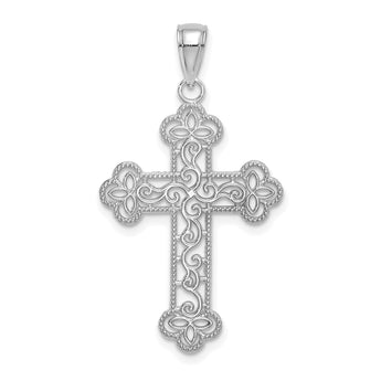 10K White Gold Textured  Beaded Edge Cross Charm
