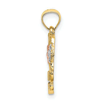 10K Two-tone w/White Rhodium Flower In Heart Charm