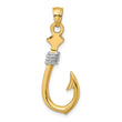 10K w/Rhodium 3-D Fish Hook With Rope Charm