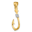 10K w/Rhodium 3-D Fish Hook With Rope Charm