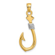 10K w/Rhodium 3-D Fish Hook With Rope Charm