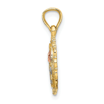 10K Two-tone w/White Rhodium Rose In Oval Frame Charm