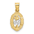 10K Two-tone w/White Rhodium Rose In Oval Frame Charm