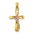 10K Two-Tone Twisted Cross w/ Heart Charm