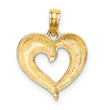 10K W/ Rhodium Polished and Textured Heart Charm