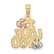 10K Tri-color I LOVE YOU  W/ Hearts Charm