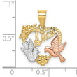10k Two-tone w/White Rhodium AMOR Heart w/Doves Charm