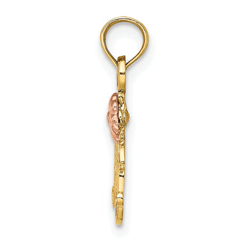 10k Two-Tone Textured Scroll w/ Flower MOM Charm