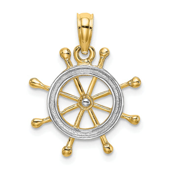 10K w/ Rhodium Ships Wheel Pendant
