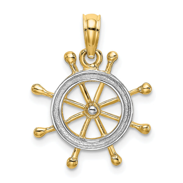 10K w/ Rhodium Ships Wheel Pendant