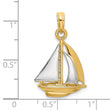 10K w/ Rhodium 3-D Polished Sailboat Charm