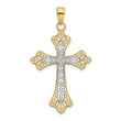 10K W/ Rhodium Scalloped Edges Cross Charm