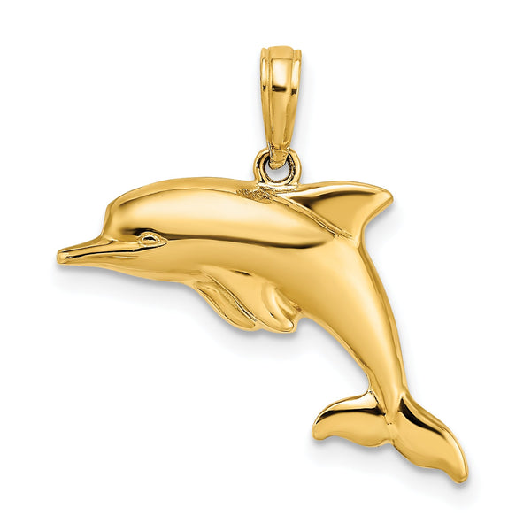 10k w/Rhodium 3-D Reversible Puffed Dolphin Charm
