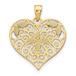 10k w/Rhodium Cut-Out Filigree Flower and Heart Charm