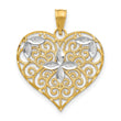 10k w/Rhodium Cut-Out Filigree Flower and Heart Charm