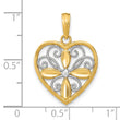 10K W/ Rhodium Beaded Filigree Fashion Heart Charm