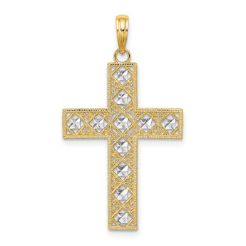10K W/ Rhodium D/C and Cut-Out Cross Charm