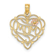 10K Two-Tone w/Rhodium MOM Heart W/ Flower Charm