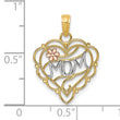 10K Two-Tone w/Rhodium MOM Heart W/ Flower Charm