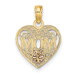10k Two-tone w/White Rhodium MOM and Heart Pendant