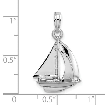 10K White Gold Polished 3-D Sailboat Charm