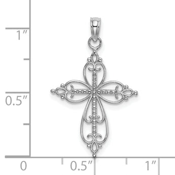 10K White Gold Beaded Cross Charm