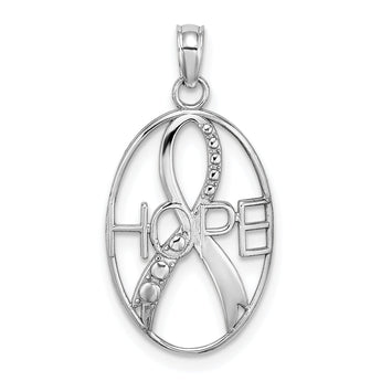 10K White Gold Textured HOPE w/Ribbon Charm