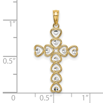 10K w/ Rhodium Hearts/Cross Pendant