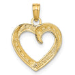 10K w/Rhodium Polished and Textured Heart Pendant