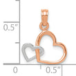 10K Two-tone Polished Intertwined Double Heart Pendant