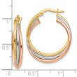 10K Tri-color Polished and Textured Twisted Hoop Earrings