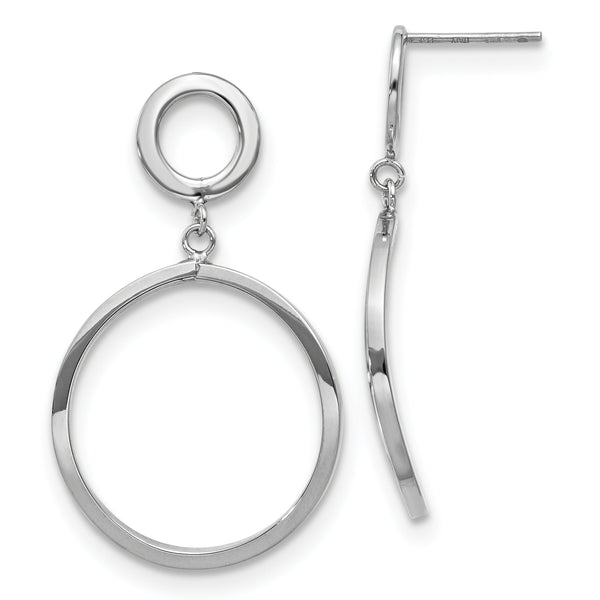 10K White Gold Polished Round Post Dangle Earrings