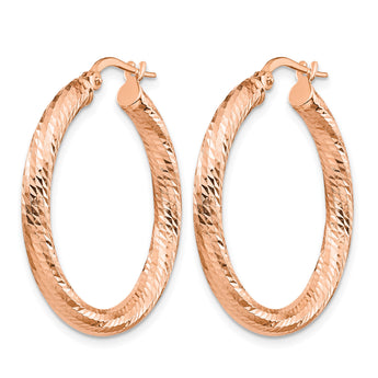 10K 3x20 Rose Gold D/C Round Hoop Earrings - Birthstone Company