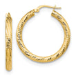 10K 3x20 D/C Round Hoop Earrings