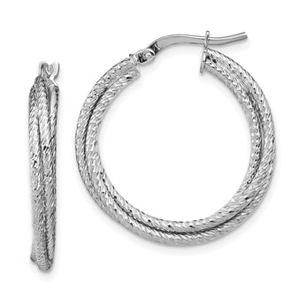 10K White Gold Polished D/C Hoop Earrings