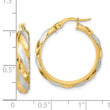 10K Rhodium Polished Textured Twisted Hoop Earrings