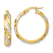 10K Rhodium Polished Textured Twisted Hoop Earrings