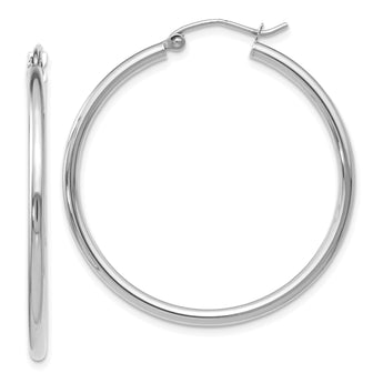 10K White Gold Polished Hinged Hoop Earrings